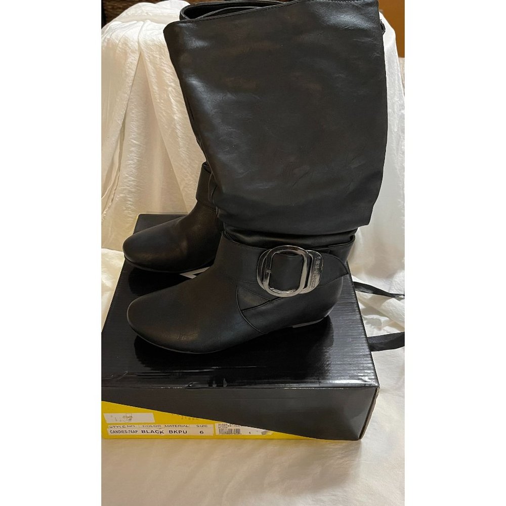 Shiekh Sz 6 Women Mid-Calf Black Flat Boot - Candies 76AP